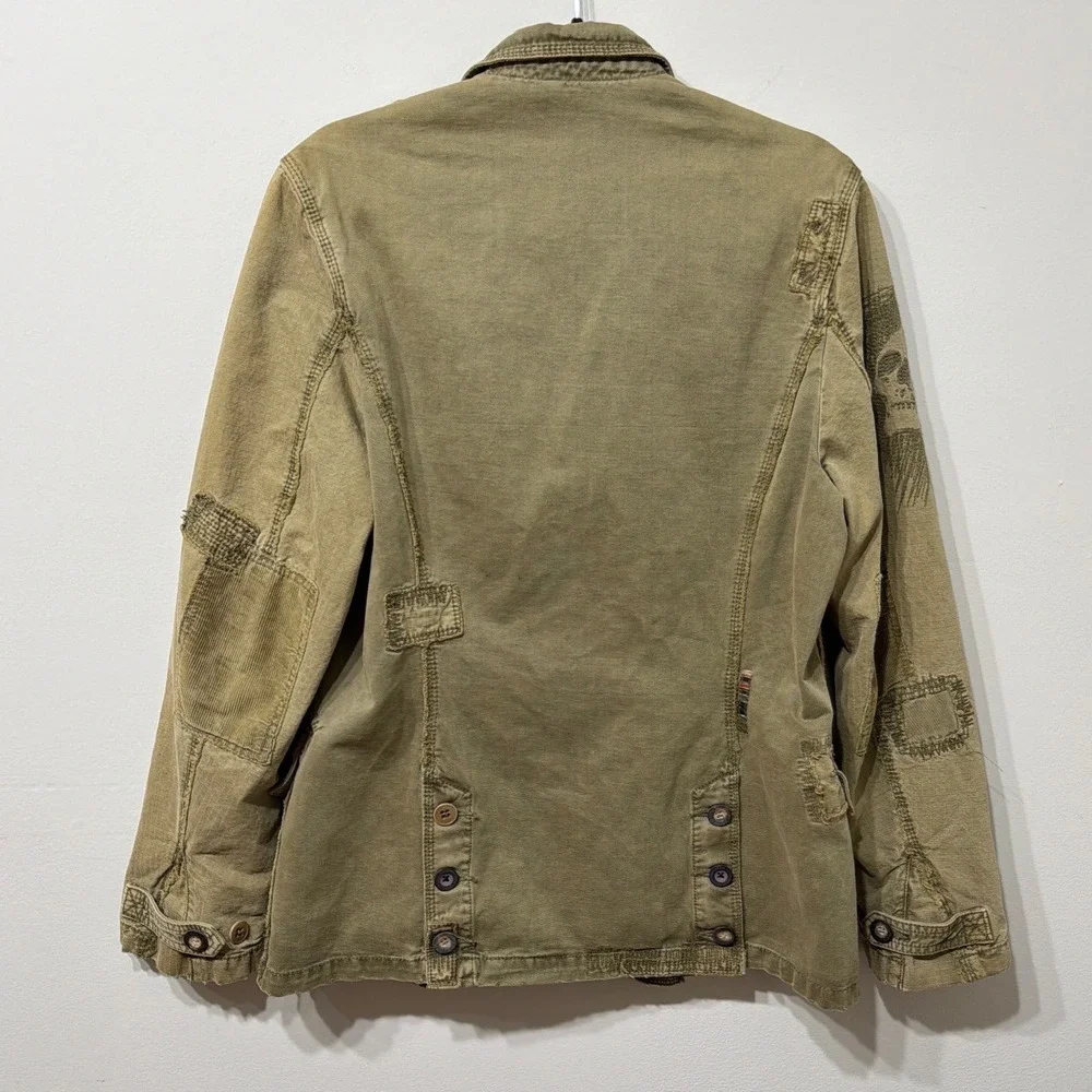 Triple‎ 5 Soul Y2K Men Medium Military Jacket Green Distressed Skull Graphic